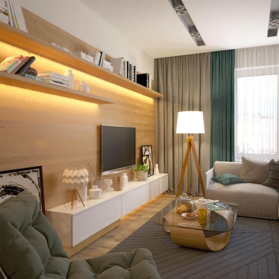 Apartment design in warm colors